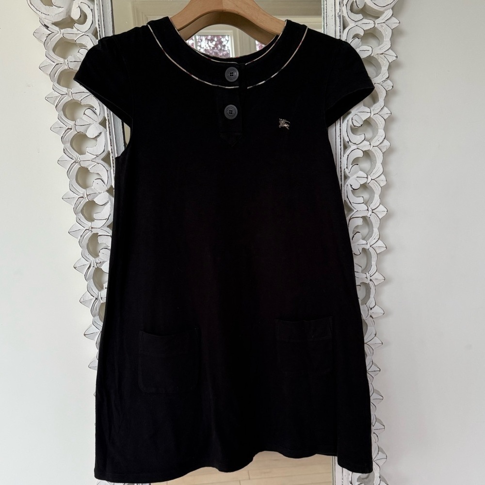Burberry London Black Cotton Stretch Cap Sleeve Dress • Sz 160A/S